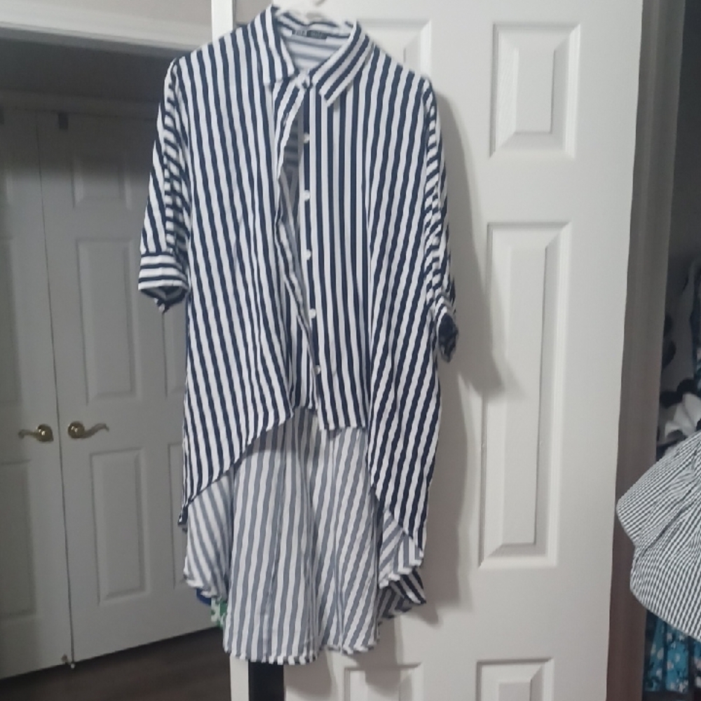 SHEIN Black and White Striped Button-Up Top
